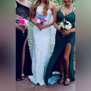 jovani iredecent white prom dress